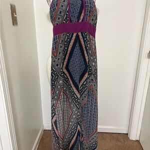 Chic Geometric Maxi Dress in Navy and Purple Small NWOT
